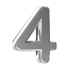 Number 4 . 3D render silver number