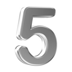 Number 5 . 3D render silver number