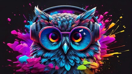 adorable owl wear sunglasses and headphone