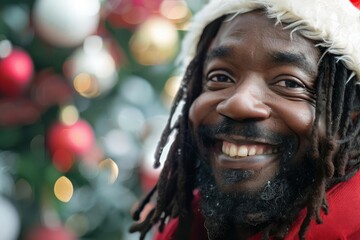 rasta santa smiling black man with dreadlocks celebrating christmas digital portrait