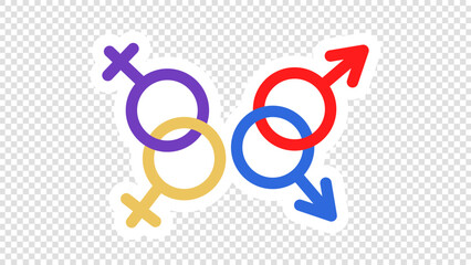 Pride month stickers, LGBT flat style symbols with pride flags, gender signs, rainbow,LGBTQ pride community Symbols,isolated on a transparent background , illustration Vector EPS 10