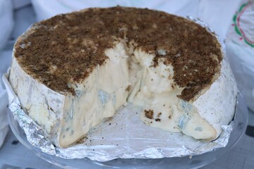 Fresh soft gorgonzola cheese garnished with a generous helping of truffle