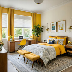 "Joyful Retreat: Spacious Master Bedrooms with a Cheerful Ambiance"