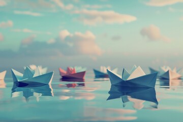 Digital illustration of origami paper boats