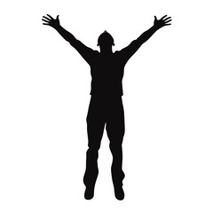 Man Standing with Arms Raised in Silhouette