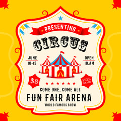 Circus Funfair flyer template. Magic Show Greetings Card, Retro Invitation Card