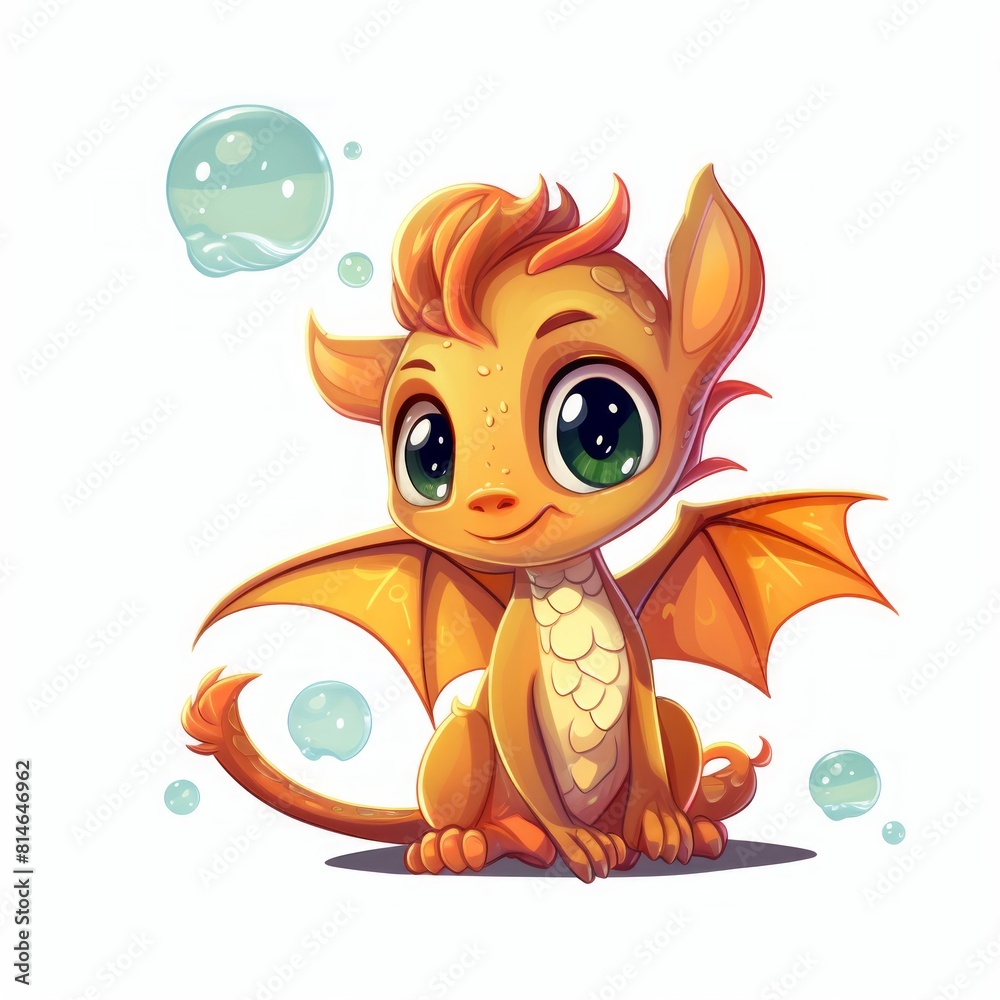 Aufkleber Generative AI A small dragonling blowing bubbles of fire while wearing a curious expression.