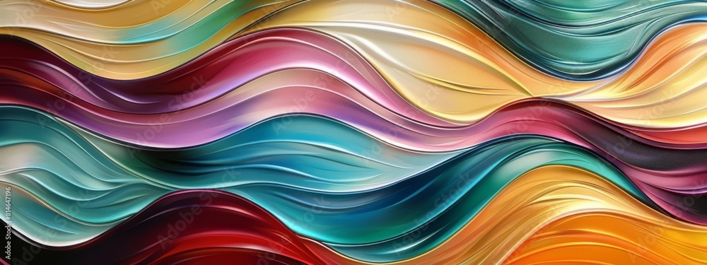 Leinwandbilder Abstract texture colorful colored color metallic shiny background with 3d geometric waving waves curves gradient shapes for website, business, print design template paper pattern illustration