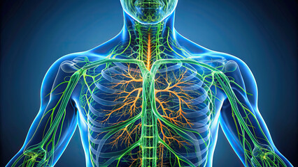 Lymphatic system in closeup, illustrating its role in fluid transport