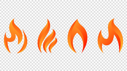 Red Fiery flames vector set isolated on a transparent background , illustration Vector EPS 10