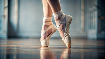 Detailed photograph of a ballet dancer's foot en pointe
