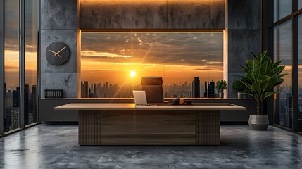 Modern business office with look on city skyline