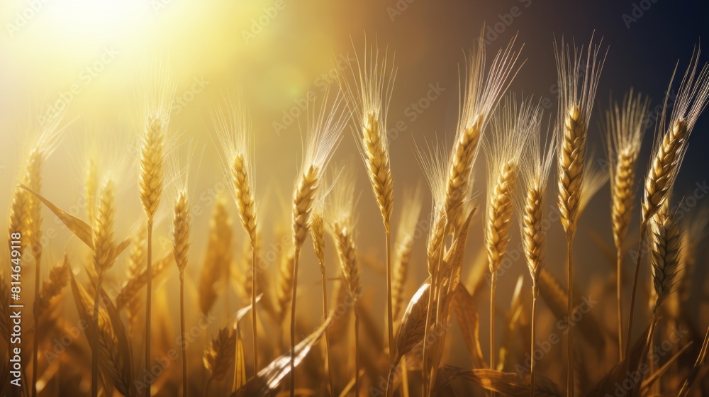 Poster Generative AI A time-lapse sequence showing the growth journey of wheat, from seed sowing to the development of golden wheat heads in a sunlit field.