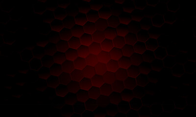 3D Futuristic honeycomb mosaic dark red background. hexagon grid cell pattern with light.
