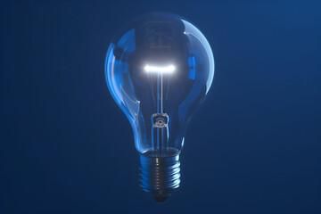 Illuminated lightbulb with blue background