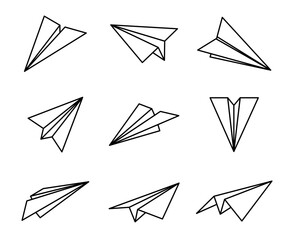 Paper planes icons. Folded origami aircraft.