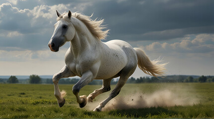 Picture presenting the galloping white horse, Generative.AI
