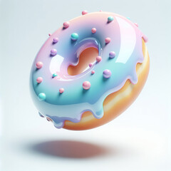 3D Watercolor Drawing of a Cute Colored Donut on a White Background Clipart with Glossy Surface and Brilliant Polishing