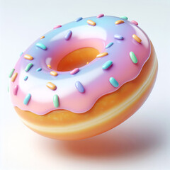 3D Watercolor Drawing of a Cute Colored Donut on a White Background Clipart with Glossy Surface and Brilliant Polishing