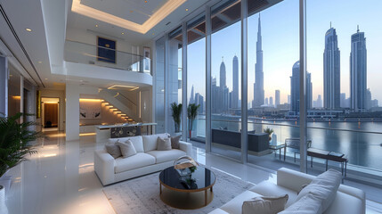 Naklejka premium Modern apartment studio in Dubai. Generative AI.