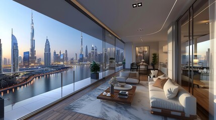Naklejka premium Modern apartment studio in Dubai. Generative AI.