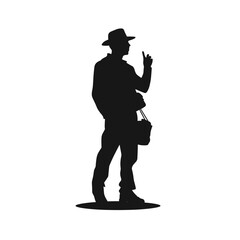 Silhouette Man with Hat and Bag