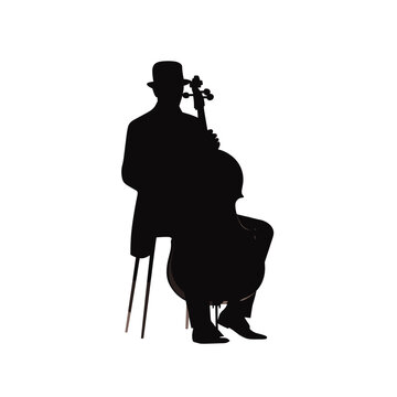 black silhouette cellist playing upright bass clip art preview