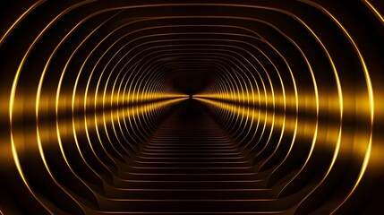 Fototapeta premium Vibrant Neon Light Corridor in dark gold Tones and abstract Shapes