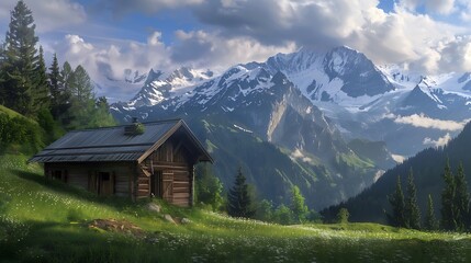 Fototapeta na wymiar a hut in swiss alpine village