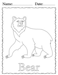 Bear Coloring Page. Printable Coloring Worksheet for Kids. Educational Resources for School and Preschool.