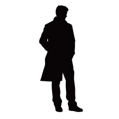 Casual Man in Trench Coat Standing Silhouette