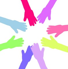 Fototapeta premium hands in circle, unity diversity of people, support. Group of arms illustration on white background
