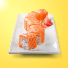 Tasty fresh Salmon sushi on plate