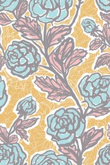 Sketchy seamless pattern with roses, hatched, for fabric, wallpaper, surface design
