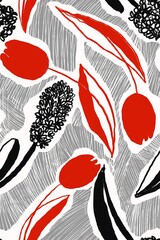 Sketch seamless pattern with tulips and hyacinths 