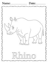 Rhino Coloring Page. Printable Coloring Worksheet for Kids. Educational Resources for School and Preschool.