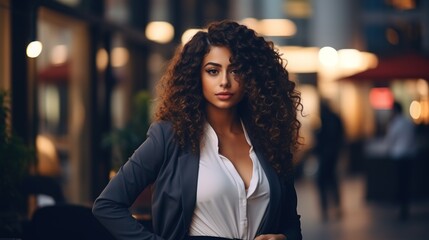 Obraz premium A confident woman commands the room, her powerful presence and stylish attire exuding authority and professionalism. As a capable businesswoman, she embodies success through poise and self-assurance