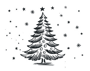 Christmas tree, toys, hand drawn style, vector illustration	
