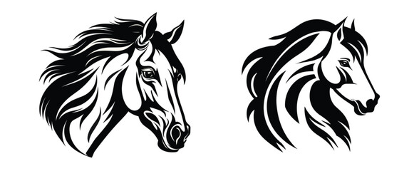 set of horse silhouette animal set isolated on white background