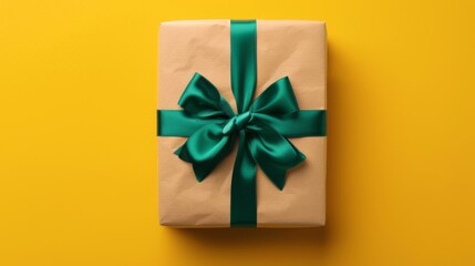 A Wrapped Gift with Green Ribbon