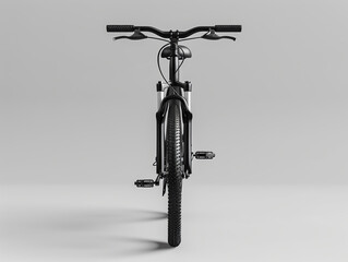 3D rendering of a black mountain bike. Front view. Generative ai.