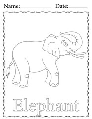 Elephant Coloring Page. Printable Coloring Worksheet for Kids. Educational Resources for School and Preschool.