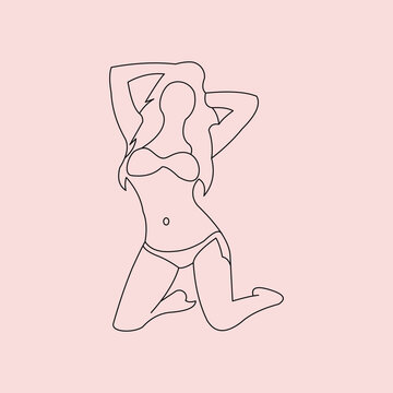 recommend clip art: Sexy Woman attractive continuous line illustration design vector template