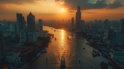 Fototapeta premium A beautiful landscape photography of the Bangkok city in Thailand. daylight, building. Aerial high view. Generative AI.
