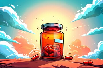 Illustration of a Medicine Bottle With Pills. Generative AI