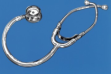Stethoscope Drawing on Blue Background. Generative AI