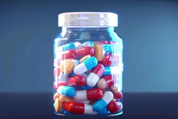Glass Jar Filled With Pills. Generative AI