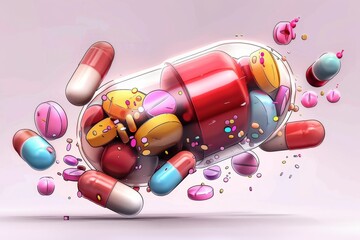 Colorful Pill Dispensing Pills. Generative AI