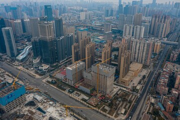 View of Wuhan Greenland Commercial Center in China, under construction