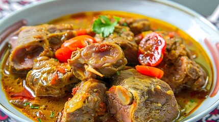 Sarapatel, a traditional dish made with pork offal, tomatoes, and spices